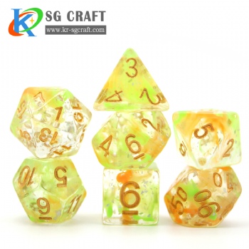 SG3-3 Green and Orange Swirl With Laser Reflect Pieces Nebula Dice Set
