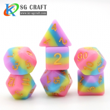 SG4-1 Pink/Yellow/Blue/Purple Opaque Layered Dice Set