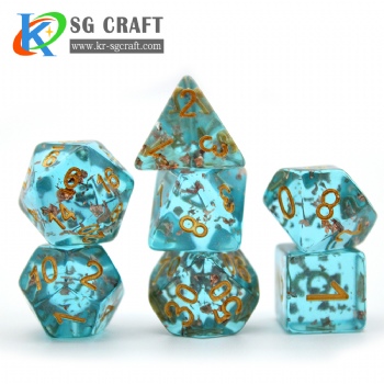 SG6-1 Transparent Blue Copper Foil Pieces Dice Set