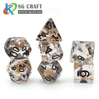 SG6-3 Transparent Gray Gold Foil Pieces Dice Set