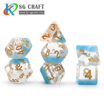 SG13-1 Transparent Water-drop Diamond With Blue Floor With Chameleon Glitter Dice Set