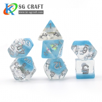 SG13-2 Transparent Water-drop Diamond With Blue Floor With Chameleon Glitter Dice Set