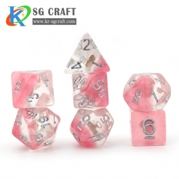 SG13-4 Transparent Heart Diamond With Pink Floor With Chameleon Glitter Dice Set