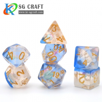 SG14-2 Transparent Colorful Pearl With Blue Floor With Chameleon Glitter Dice Set