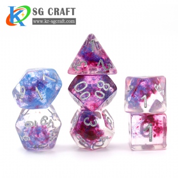 SG15-2 Transparent Purple and Blue Swirl With Colorful Cotton Dice Set