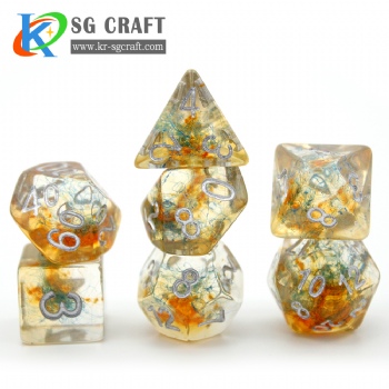 SG15-3 Transparent Yellow and Blue Swirl With Colorful Cotton Dice Set