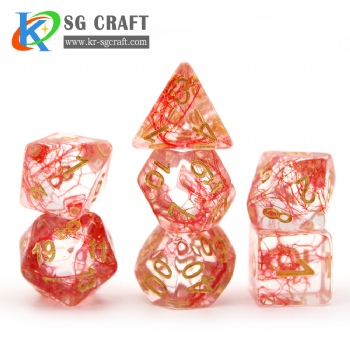 SG15-5 Transparent With Red Cotton Colorful Cotton Dice Set