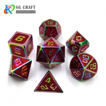 SGHSM2019 Rainbow Plated And Red/Glitter Enamel Metal Dice