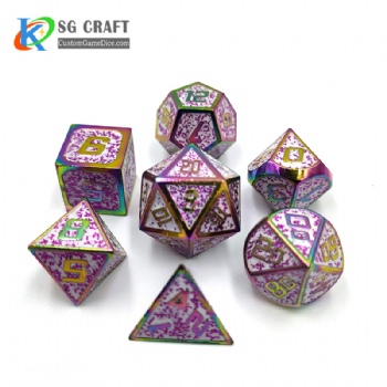 SGHSM2019 Rainbow Plated And White/Glitter Enamel Metal Dice