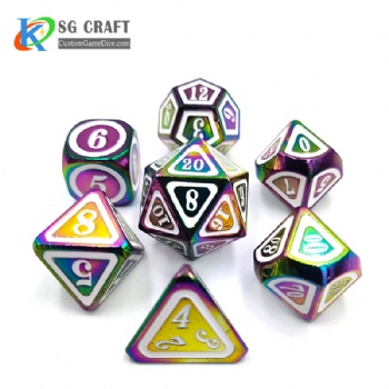SGHSM2019 Rainbow Plated And White Color Enamel Metal Dice