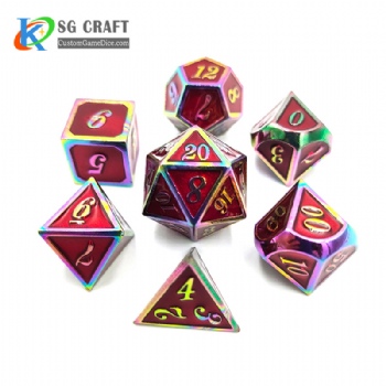 SGHSM2019 Rainbow Plated And Red Color Enamel Metal Dice