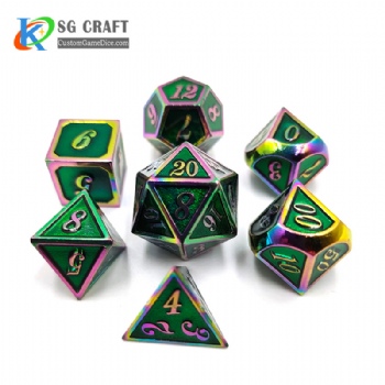 SGHSM2019 Rainbow Plated And Green Color Enamel Metal Dice