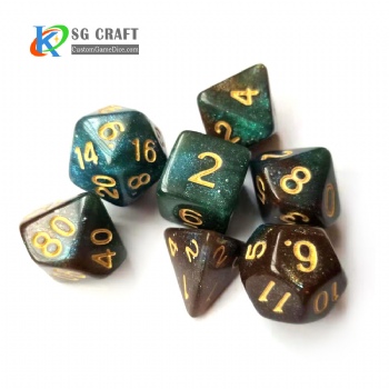 TQ02 Acrylic Black-Blue-Green Swirl With Chameleon Glitter Dice Set