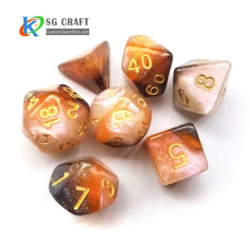 TQ02 Acrylic White-Orange-Brown Swirl With Chameleon Glitter Dice set