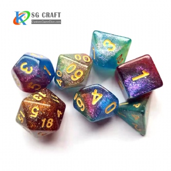 TQ02 Acrylic Blue-Red-Yellow Swirl With Chameleon Glitter Dice Set