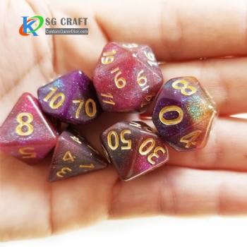 TQ02 Acrylic Purple-Brown-Gold Swirl With Chameleon Glitter Dice Set